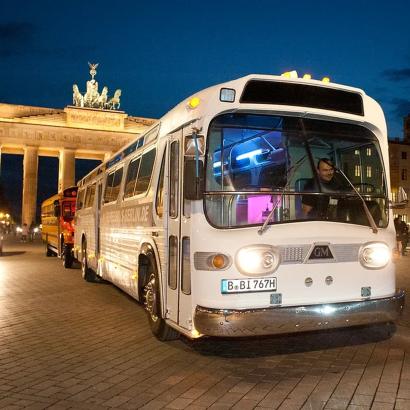 Berlin party bus at Brandenburger Tor in central Berlin, Germany